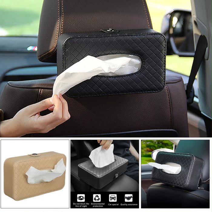 Car Tissue Box Large-capacity Auto Paper Towels Holder PU Leather Organizer Case