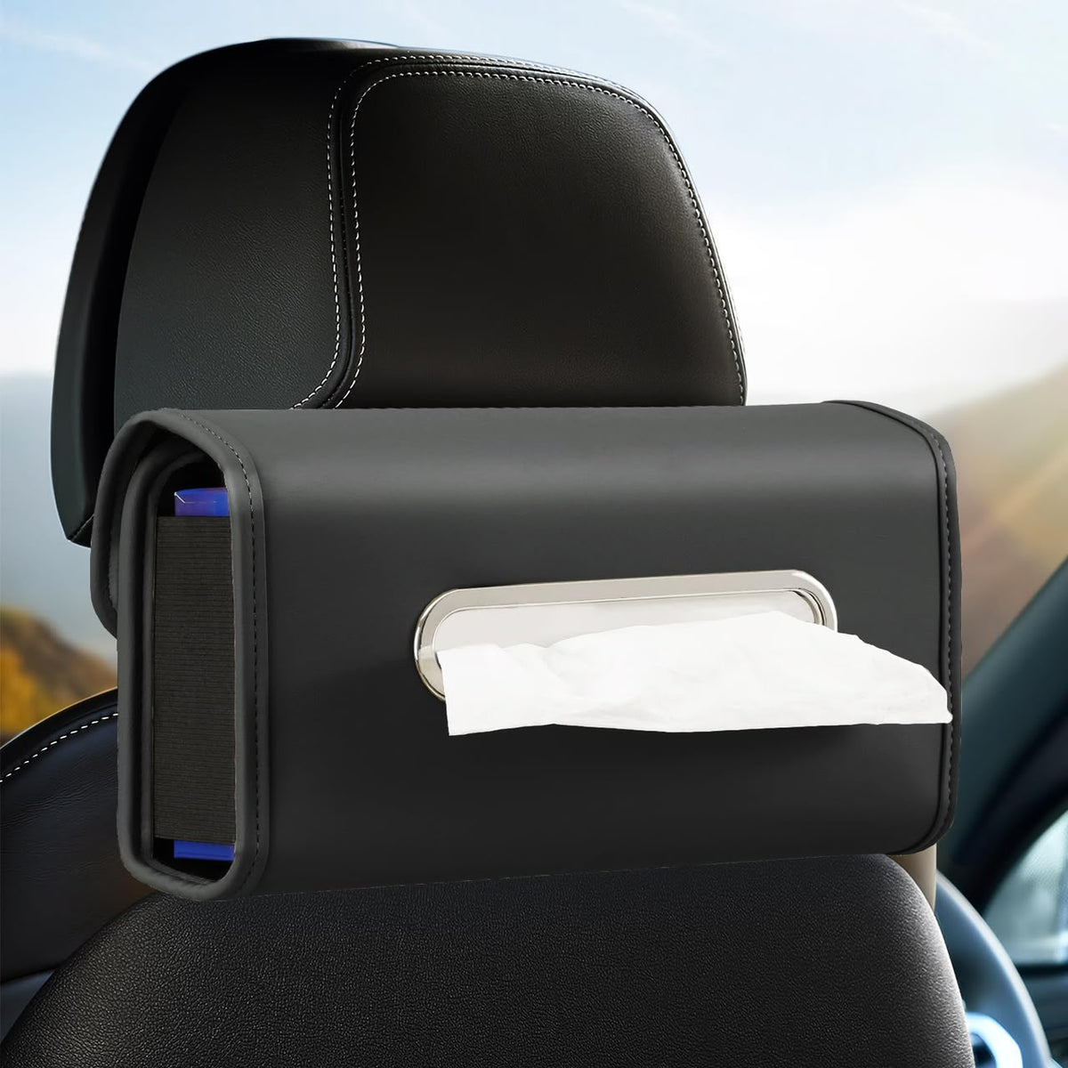 Car Tissue Box Large-capacity Auto Paper Towels Holder PU Leather Organizer Case